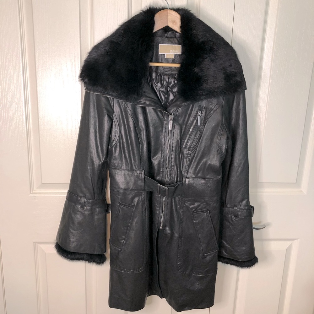 Michael Kors Leather and Rabbit Fur Jacket